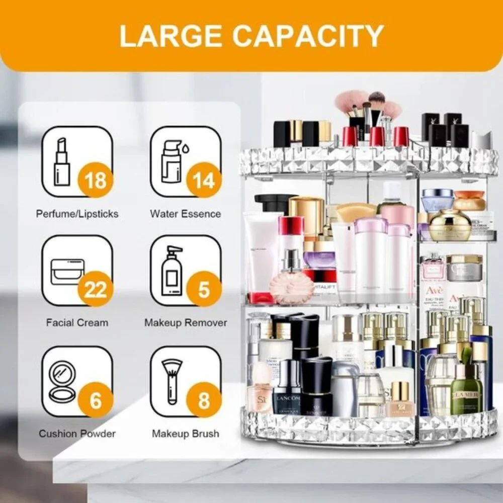 360° Rotating Makeup Organizer, 7-Layer Adjustable Large Capacity Cosmetic Stand